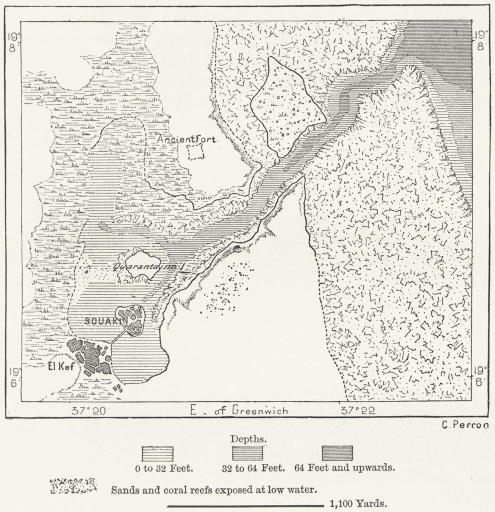 SUDAN. Suakin in 1882, sketch map c1885 old antique vintage plan chart